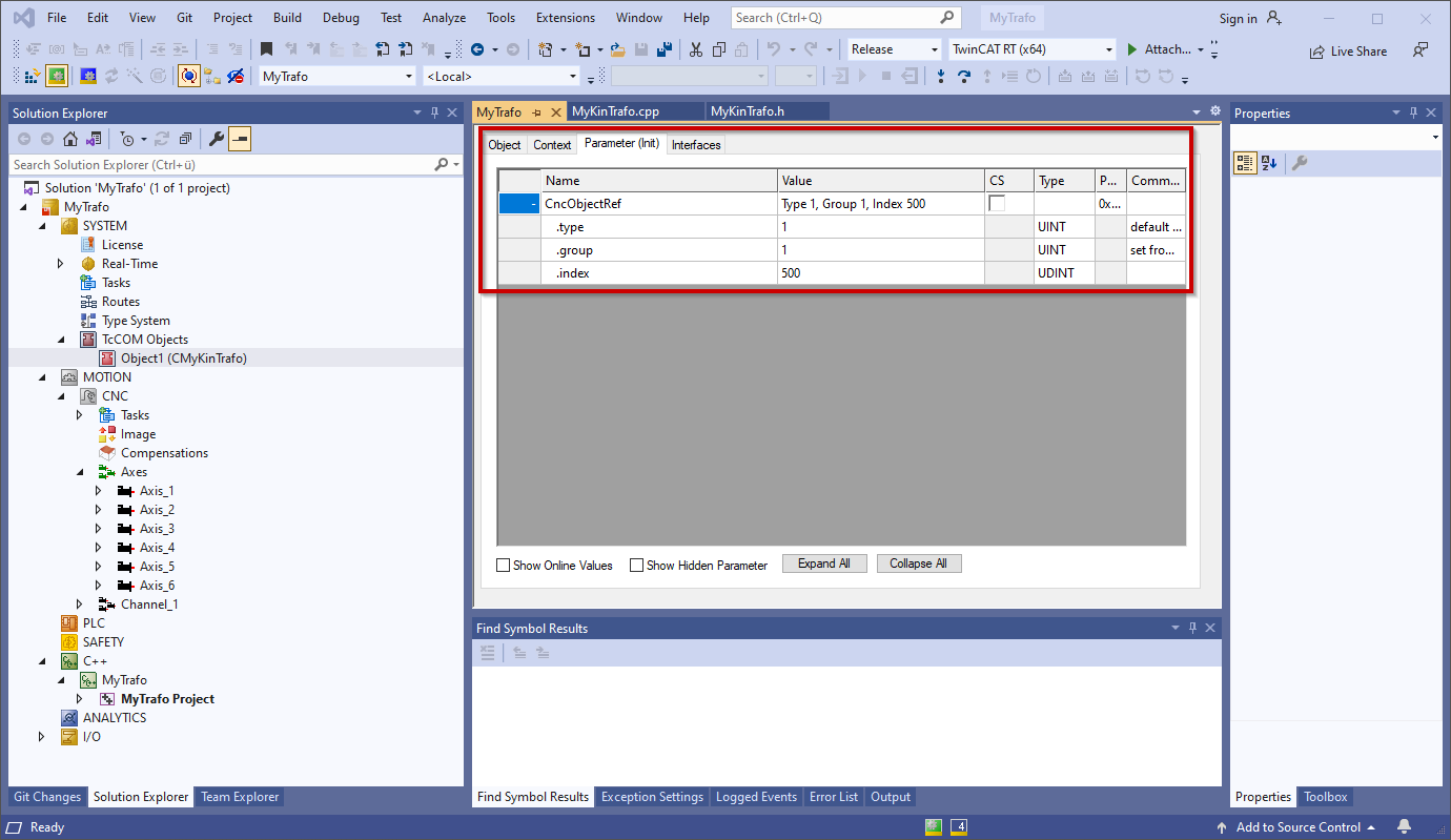 Properties of the TcCOM object